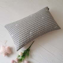 문스토리 별달 자수 100수 누빔 아기베개 커버 + 솜, 그레이