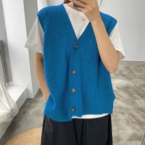 유니제이 피치 꽈배기 니트 오픈 조끼