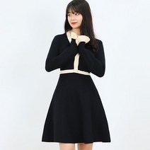페이퍼먼츠 버튼 브이넥 배색 라인 소매 프릴 플레어 원피스 12945
