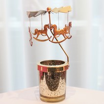옆동네몰 회전하는 골드컵 회전목마 티라이트 캔들 홀더, 혼합색상