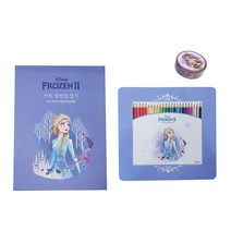 디즈니 겨울왕국2 아트 컬러링 엽서북 + 24색 색연필 + 마스킹테이프 랜덤발송 문구세트, 혼합색상, 1세트