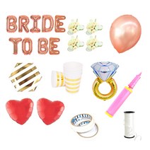 브라이덜샤워 레터링 풍선 BRIDE TO BE 35cm 소품 + 테이블웨어 패키지, 로즈(레터링 풍선, 펄 풍선 세트), 피치(꽃팔찌), 마블(테이블웨어), 1세트