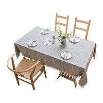 라플렌느 린넨 레이스 주방 체크 식탁보, 연그레이, 140 x 180 cm