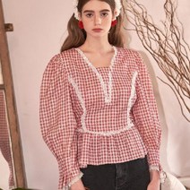 바이탈사인 Check lace line Puff Blouse