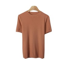 여성용 지아리 라운드넥 골지 반팔 니트 T6495K13