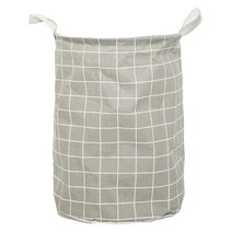 체크 원형 패브릭 접이식 다용도 빨래바구니, 그레이