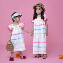 캣앤잭 여아용 네온 자수 화이트 원피스