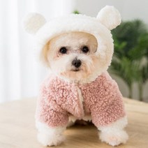 펫띠 강아지 곰돌이 후드 플리스 점퍼, 핑크