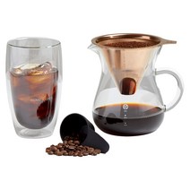 빈플러스 티타늄 스텐필터 핸드드립 세트 + 홈카페 더블월 글라스 450ml, 혼합색상, 1세트