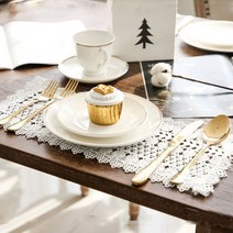 다쇼룸 레이스 식탁 매트 2p, 화이트, 20 x 40 cm