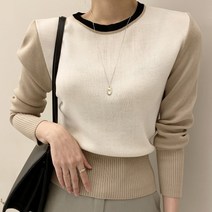 비비에모 여성용 라운드넥 모던 니트 티셔츠 00371