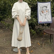 아뗄릭 라운드 오버 루즈 핏 셔링 볼륨 롱 원피스 00401