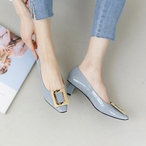 여성용 가죽 골드 사각장식 플랫 단화 4.5cm st4501