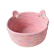 BUBU 고양이 모양 수납용 면 바구니 대 24cm x 14cm, 핑크, 1개