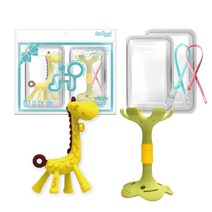 앙쥬 치발기 2종 세트, 노꼭지, 기린, 입술 그린, 랜덤발송(실리콘클립), 1세트