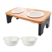 모나지오 스위트 반려동물 원목식기 2구 + 도자기 4p, 네츄럴블랙