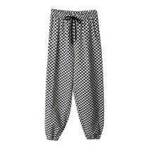 시크블랙 여성용 느이인 체크 밴딩 조거 팬츠 PT8954K1C