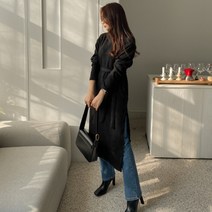 하이넥 스트랩 골지 버튼 롱원피스