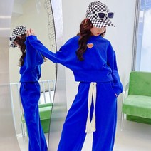 오렌지다몸 여아용 체크 하트 크롭 트레이닝 세트