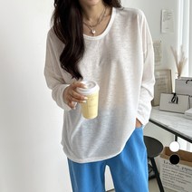 세컨그라운드 여성용 유넥 슬라브 가오리 티셔츠