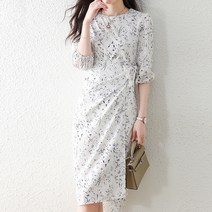 페이퍼먼츠 청순 잔꽃 허리 리본 포인트 미디 원피스 01888