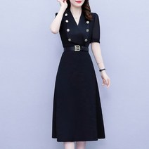 아뗄릭 럭셔리 브이넥 버튼 허리 벨트 정장 롱 원피스 00850