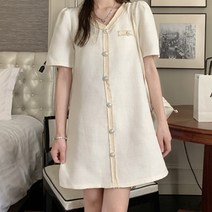 페이퍼먼츠 러블리 브이넥 진주버튼 반소매 미니 원피스 01744