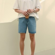 플레이즈 남성용 라인 밴딩 데님 스트레이트 반바지