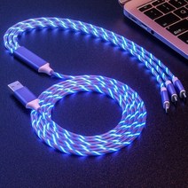 있어빌리티 초고속 LED 조명 충전 USB 스마트폰 RGB C타입-5핀 3in1 micro 케이블, 블루, 120cm