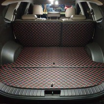 아이빌 4D 신형 입체 퀼팅 자동차 빌트인 트렁크매트   2열 등받이   3열 분리형 풀세트, 현대 더 뉴 싼타페 5인승, 블랙   레드스티치