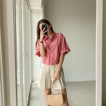 여성용 코튼 뒷밴딩 크롭 카라 셔츠
