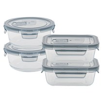 베르겐 오븐 스팀홀 밀폐용기 4p 세트, 1세트, 직사각 400ml x 2p   원형 635ml x 2p
