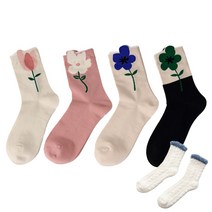 해시그라운드 여성용 플라워그래피 중목양말 4족 + 수면양말 세트