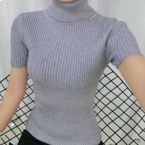 아이엠몽 여성용 퐁듀 목폴라 골지 반팔 티셔츠