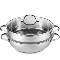 한일스텐레스 오딘 통3중 궁중 전골 찜기 + 유리 뚜껑 + 스티머 세트, 32cm, 1세트