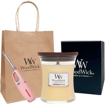 우드윅 미디엄캔들 275g + 쇼핑백 + 캔들라이터 랜덤발송 세트, 레몬그라스 앤 릴리, 1세트