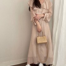 페이퍼먼츠 러플 카라넥 중앙 버튼 패턴 여리여리 롱 원피스 02527