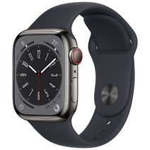 Apple 애플워치 8, 41mm, GPS+Cellular, 스테인리스, 그래파이트 / 미드나이트 스포츠 밴드, 그래파이트(케이스) + 미드나이트(밴드)