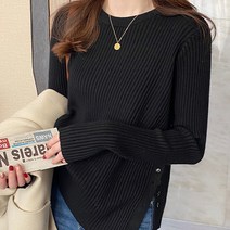 페이퍼먼츠 여성용 라운드넥 옆트임 루즈핏 긴팔 니트 티셔츠 02746
