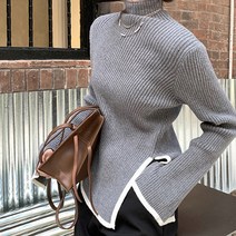 페이퍼먼츠 여성용 가을 겨울 하프 터틀넥 세로 골지 긴팔 니트 스웨터 02756