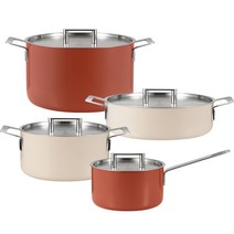에델코첸 인덕션 통3중 믹세라 냄비 세트 4개, 레드, 베이지, 편수 16cm   양수 20cm   전골 24cm   곰솥 24cm