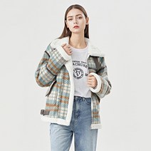 비엔엑스 여성용 데일리 하이넥 체크 포켓 무스탕 자켓 BU3JK014L0