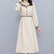 아뗄릭 빈티지 레트로 이중 카라 벨티드 체크 원피스 01405