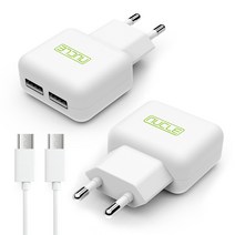 뉴클 2.1A USB 2포트 가정용 충전기 + 5핀 케이블 1m 세트, 2세트, 화이트