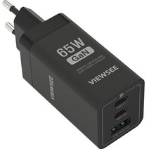 뷰씨 GaN 65W 멀티포트 USB-C타입 PD 고속 충전기, 1개, 블랙