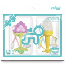 유아용 앙쥬 3D 포도 치발기 + 바나나 과즙망 세트, 치발기 + 과즙망 + 리필 2p + 클립(랜덤발송) 2p + 케이스 2p, 혼합색상