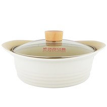 키친아트 베이직 IH 인덕션 우드 세라믹 전골 냄비, 22cm, 크림화이트, 1개