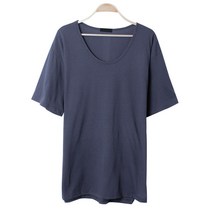 플랜데이 여성용 데일리 박시핏 옆 트임 유넥 반팔 티셔츠