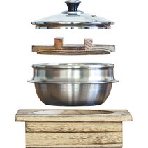 스텐 3중 인덕션 뚝배기 + 나무뚜껑 + 유리뚜껑 + 나무받침 세트, 1개, 17cm