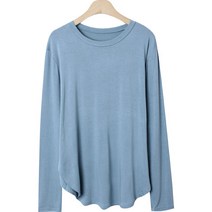 플랜데이 여성용 데일리 레이온 스판 옆트임 롱 티셔츠